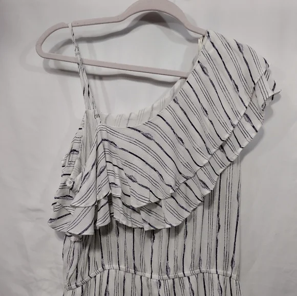 NWT Blu Pepper Romper Women's L White Blue Strips Ruffle Asymmetrical Beach Boho - Picture 3 of 12